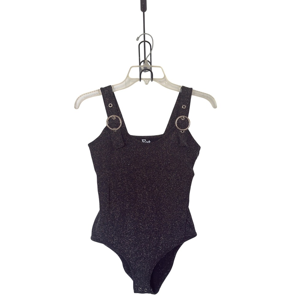 FCT With Love Basics Black Silver Metallic Adjustable Straps Bodysuit Medium